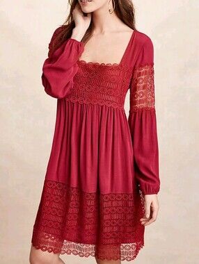 Anthropologie Aveline Burgundy Red Long Sleeve Lace Dress by Floreat Size 10